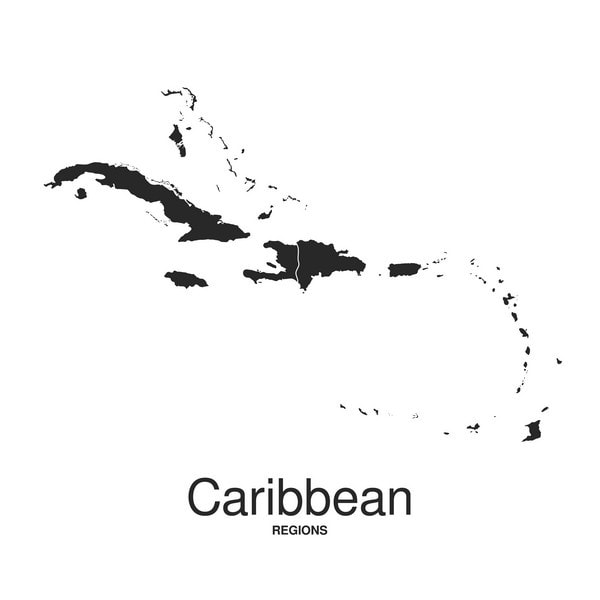 A Map of the Caribbean, A region where the Orangetail Damselfish is found.
